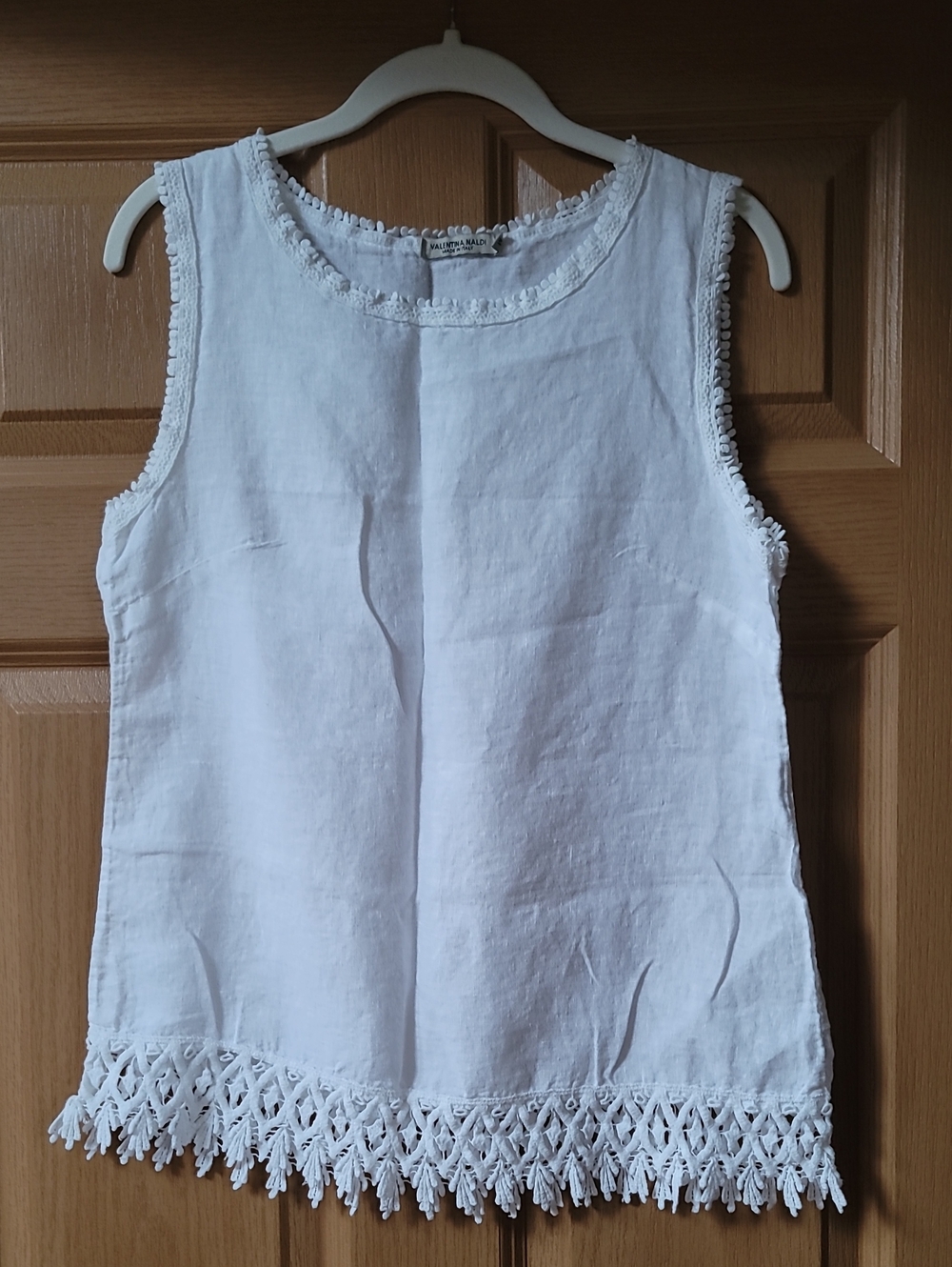100% Linen White  Crochet-Trim Sleeveless Top